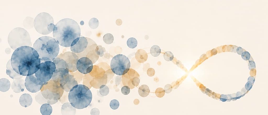 Illustration: Sanfte Wasserfarben mit liegender Acht als Sinnbild für den Integrationsprozess